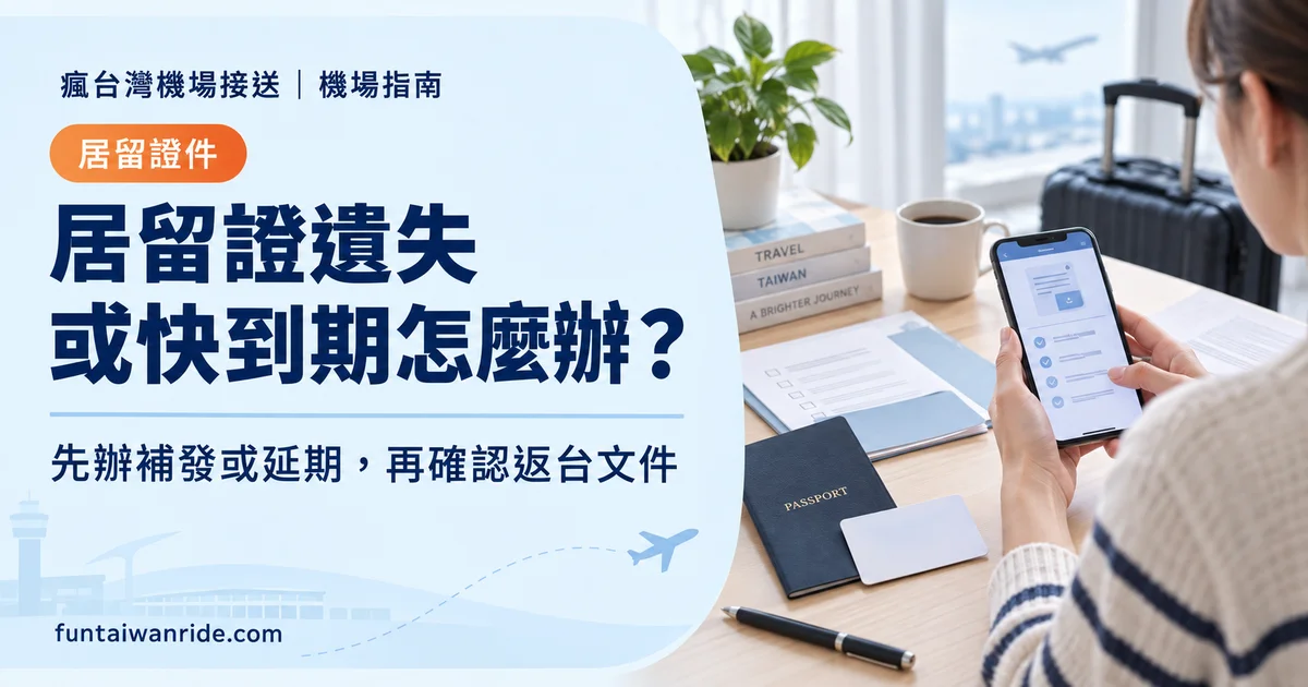 外籍旅客出發前核對護照居留證補發申請與返台文件的圖卡