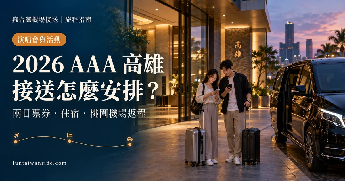 旅客在高雄住宿大廳核對 AAA 兩日行程與返程的示意封面